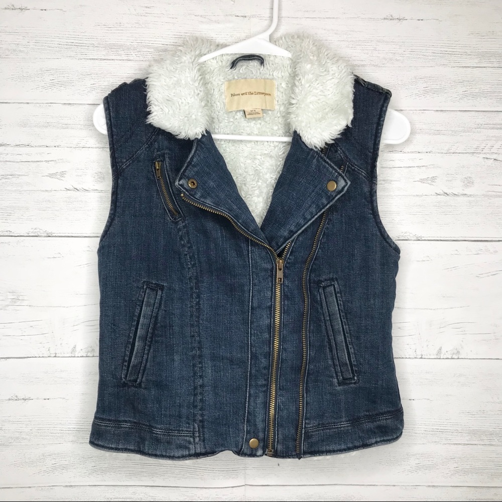 Pilcro Letterpress Blue Denim Sherpa Moto Vest